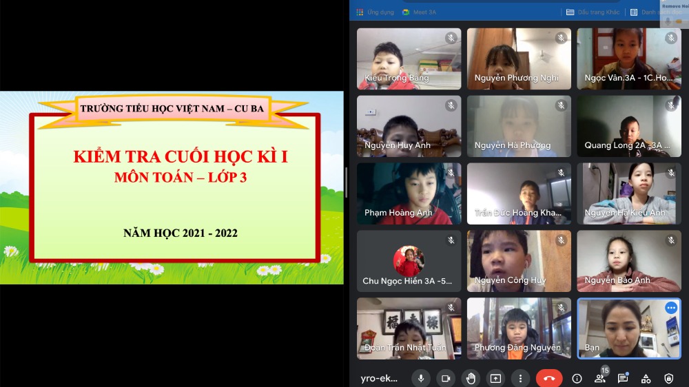 Học sinh khối lớp 3 trường TH Việt Nam - Cu Ba đã hoàn thành kiểm tra cuối kì I với hình thức trực tuyến