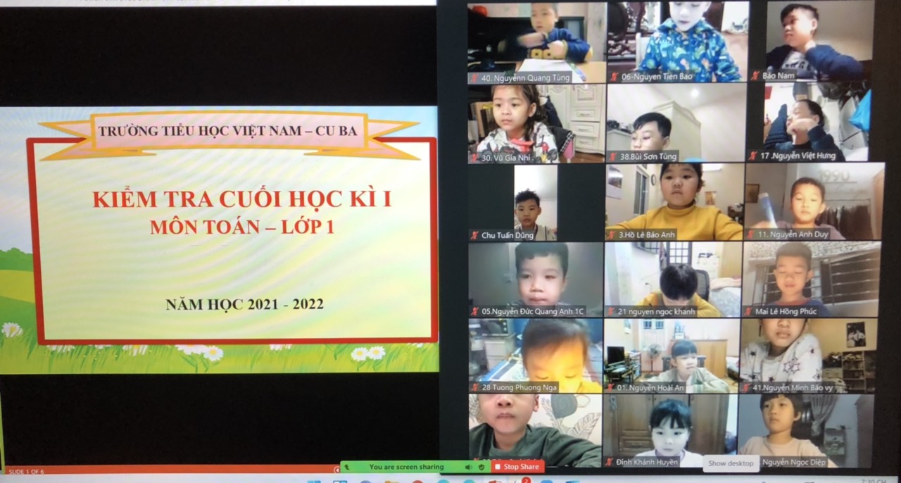 Học sinh khối lớp 1 trường TH Việt Nam - Cu Ba đã hoàn thành kiểm tra cuối kì I với hình thức trực tuyến